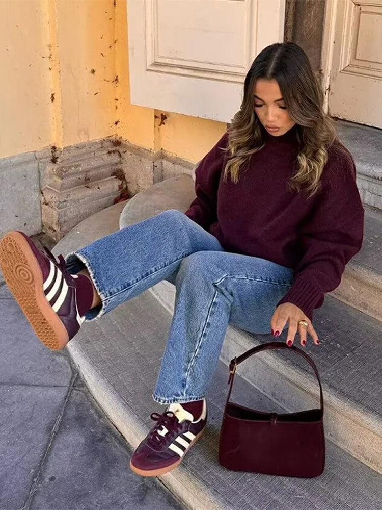 Rachel | Burgundy Knit Turtleneck