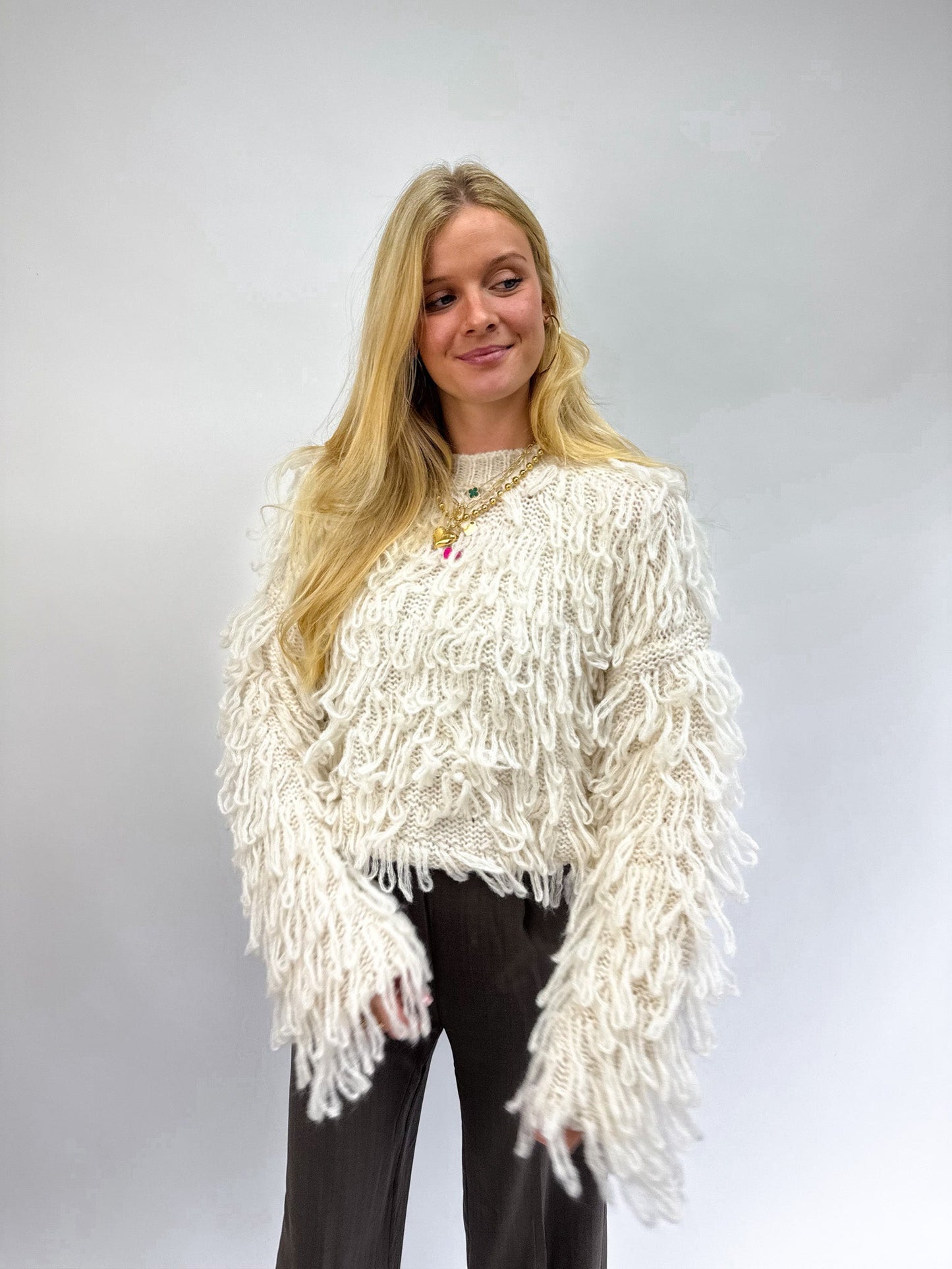 Zoe™ | Fringe Knit Ecru