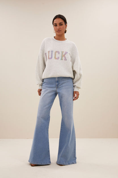 bibi lucky rainbow sweater | light grey melee