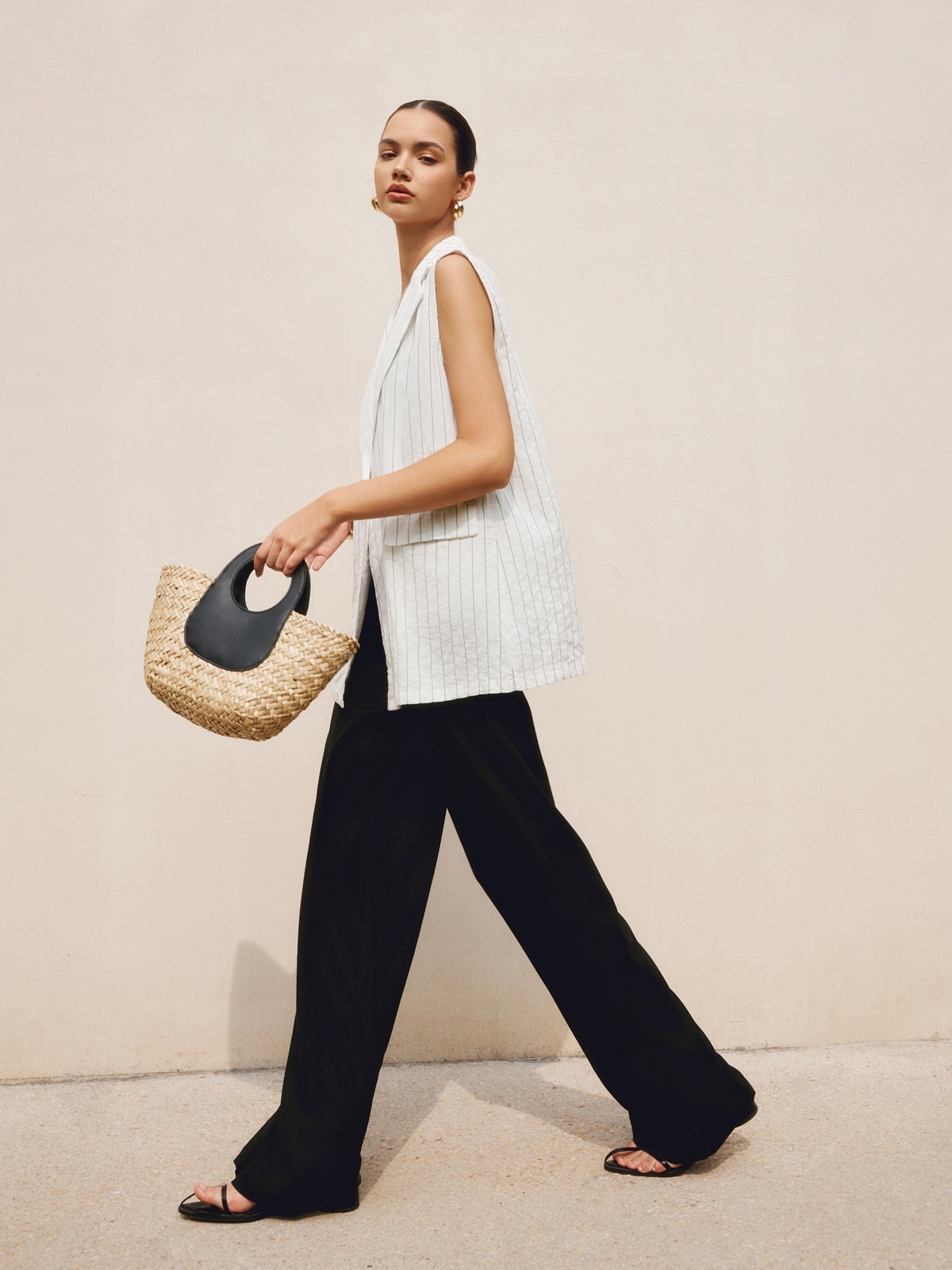 Isabelle - Gestreepte Mouwloze Blazer