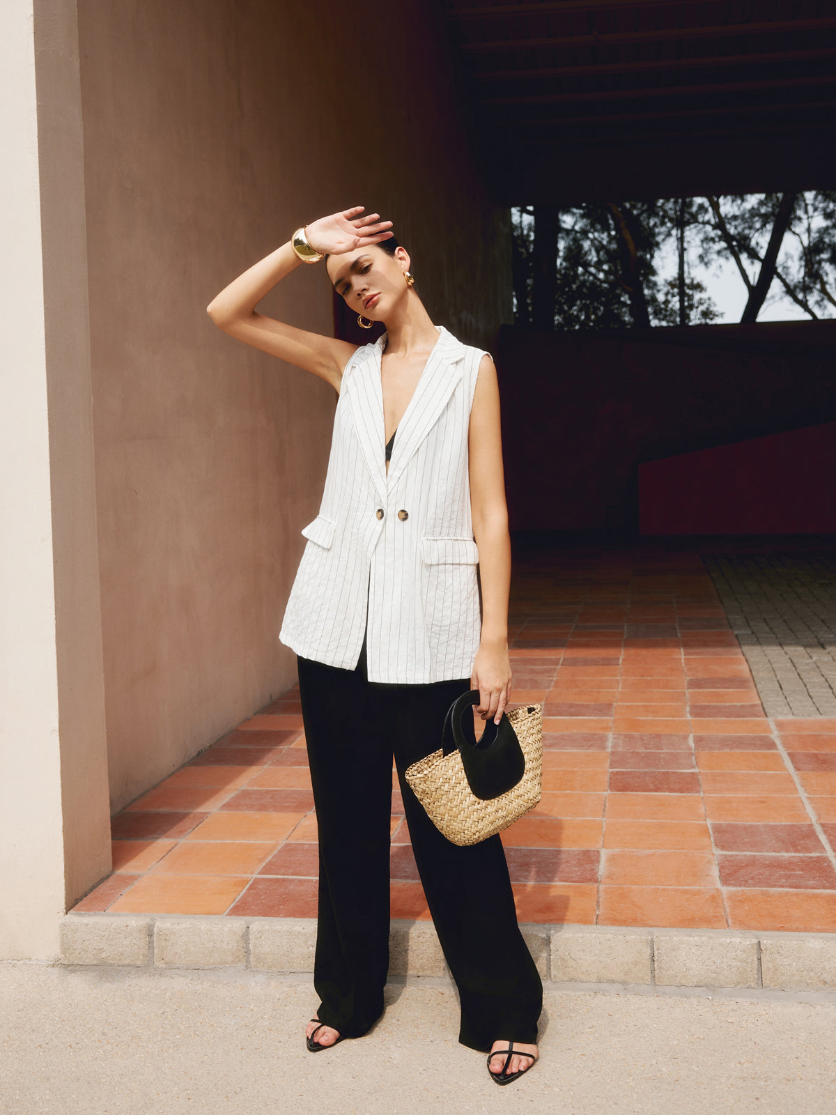 Isabelle - Gestreepte Mouwloze Blazer