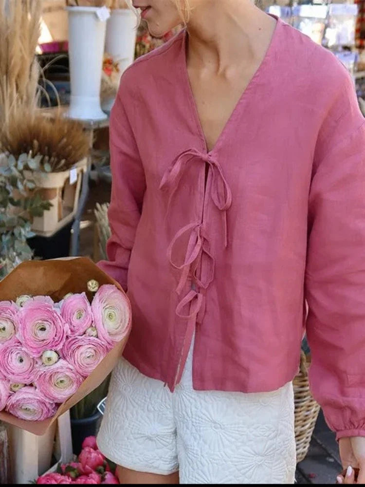 Ella™ | Lace-Up Blouse