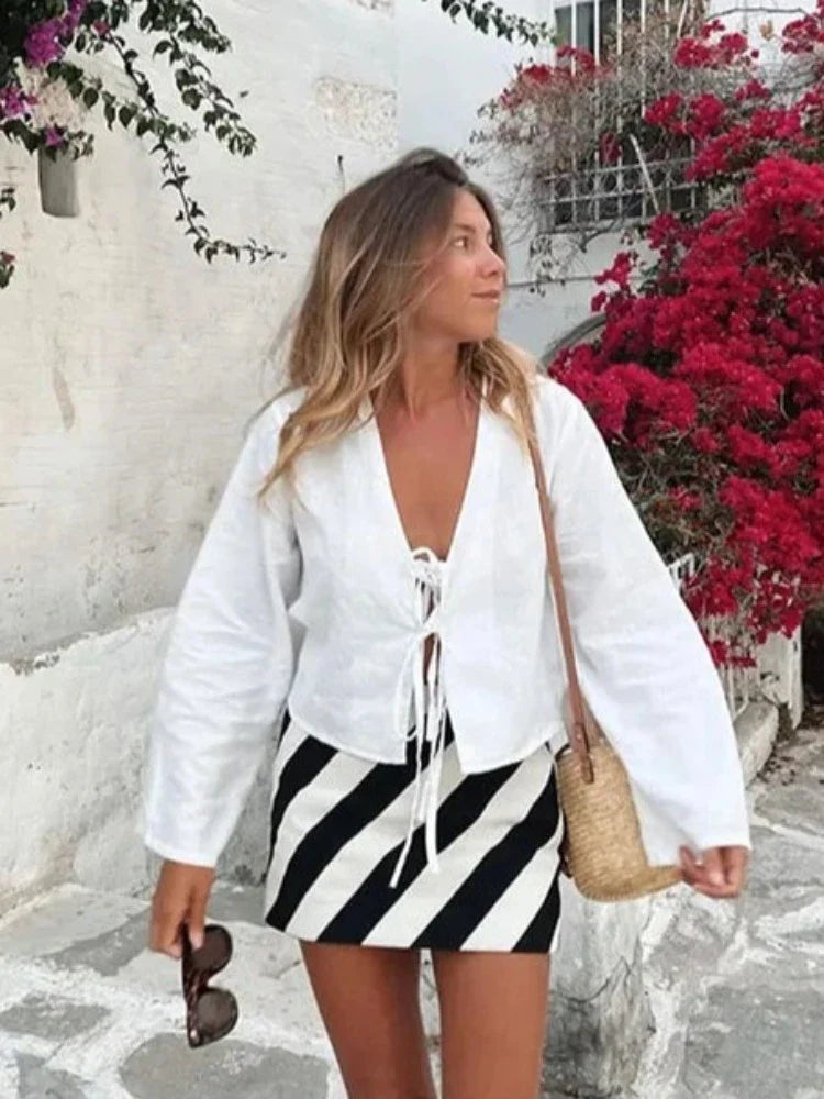 Ella™ | Lace-Up Blouse