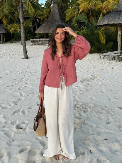 Ella™ | Lace-Up Blouse