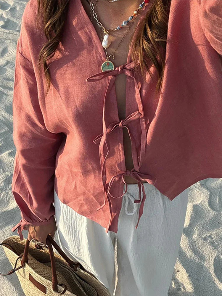 Ella™ | Lace-Up Blouse