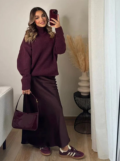 Rachel | Burgundy Knit Turtleneck