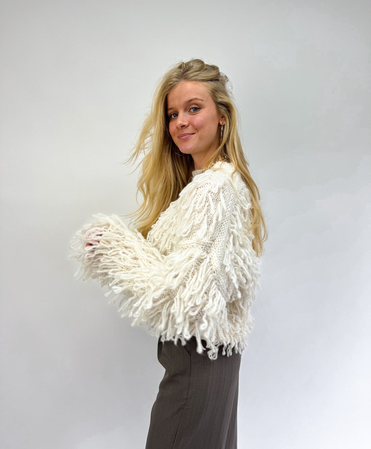Zoe™ | Fringe Knit Ecru